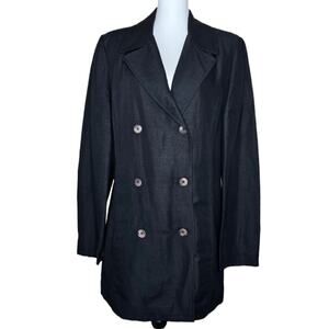 Vintage AKA Eddie Bauer Linen Double Breasted‎ Black Jacket Size 12 TALL